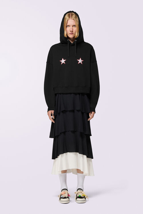 Stars Boxy Cropped Hoodie Black